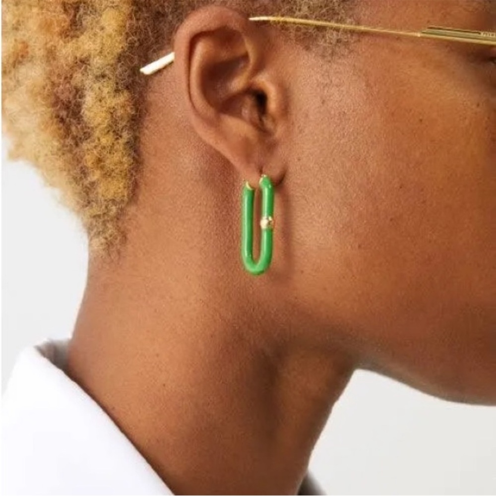Bottega Veneta 💚 Chains Parakeet Gold Green Long Hoop Earrings - Picture 7 of 11